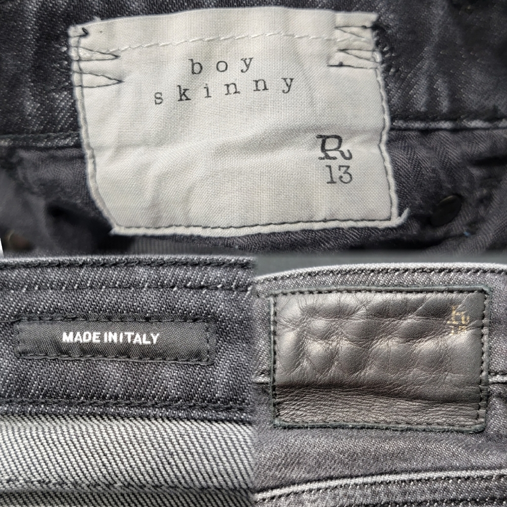 R13 Distressed Boy Skinny Ripped in Black Gray Medium Rise R13W0088 212 Jeans 25 - Picture 13 of 16